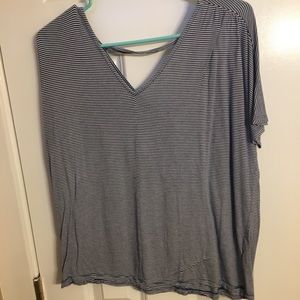 Blue and white striped flowy shirt
